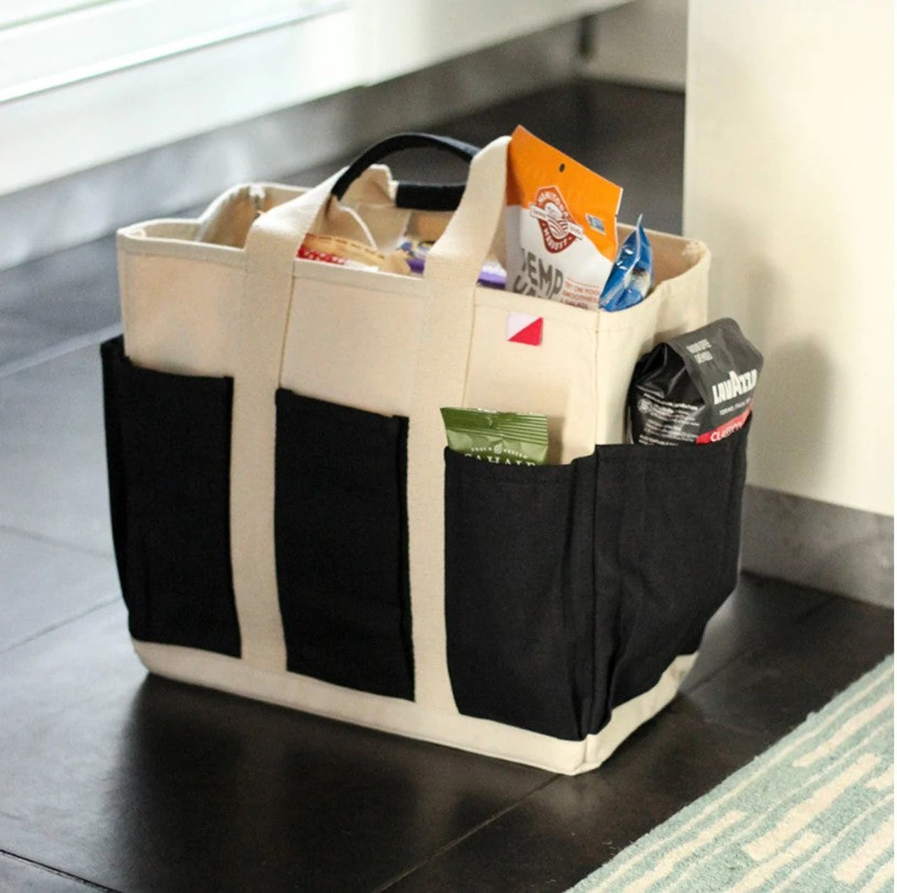 Shore Bags® Medium Pocket Tote - Natural/Navy - Image 4