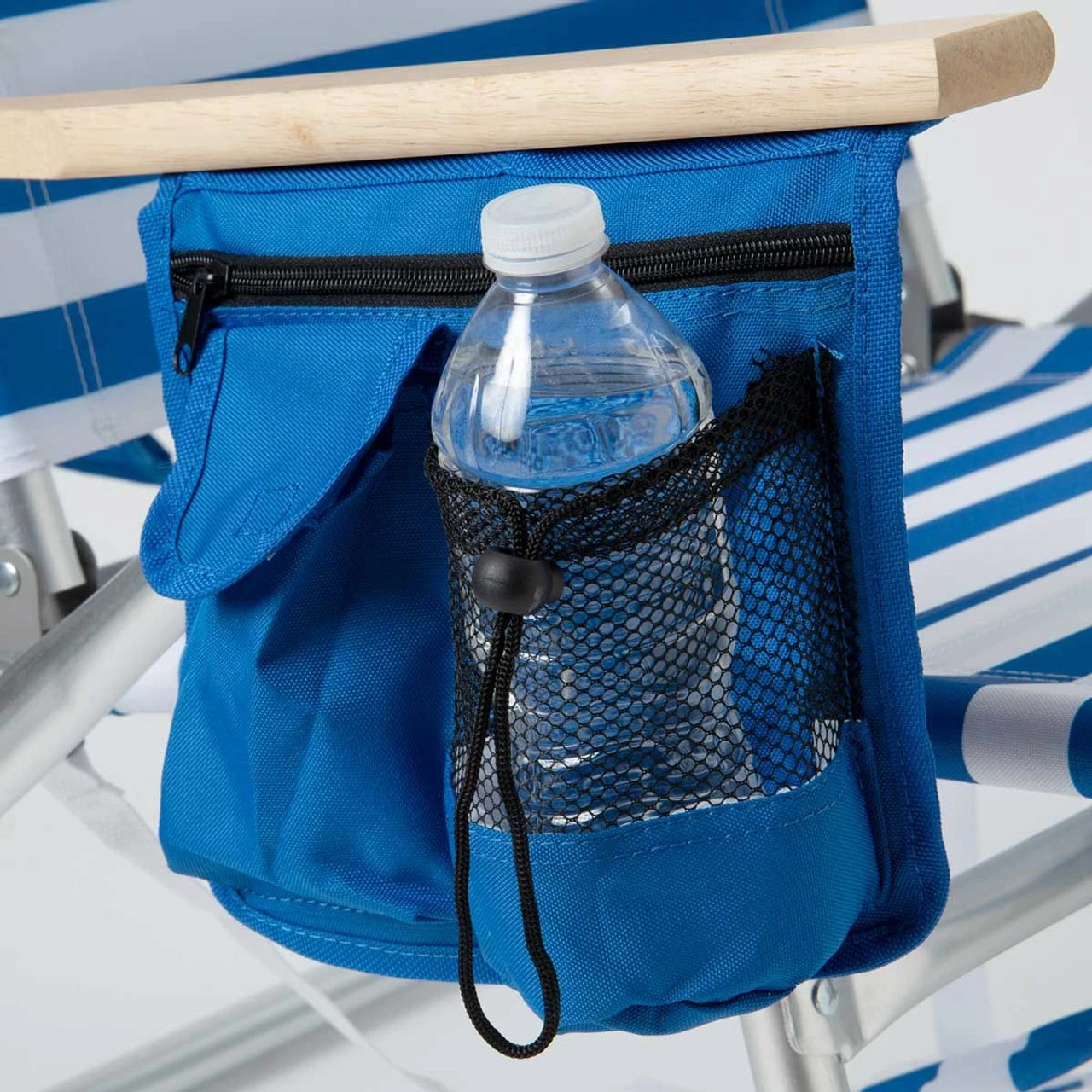 Rio Brands Rio 3 Position Aluminum Backpack Chair With Removeable Tote - Blue White Stripe - Image 4