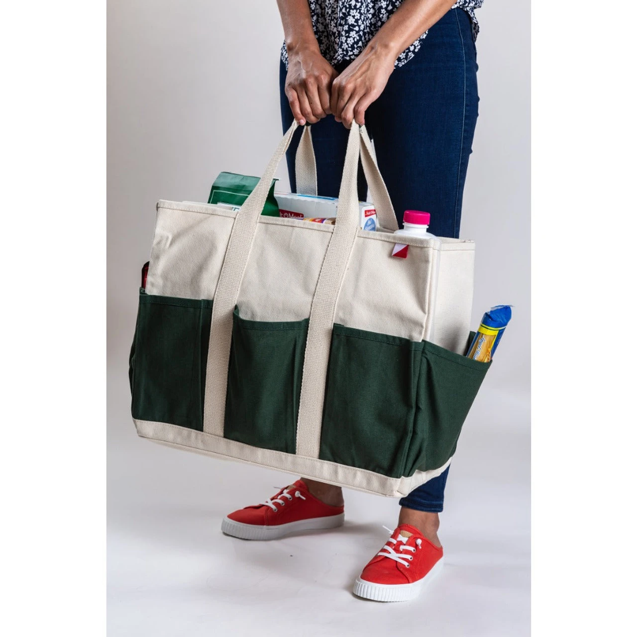 Shore Bags ShoreBags® Pocket Grocery Tote - Natural With Navy - Large - Image 4