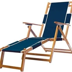 Frankford Umbrellas Frankford Oak Wood Folding Beach Chair W/ Footrest - Navy