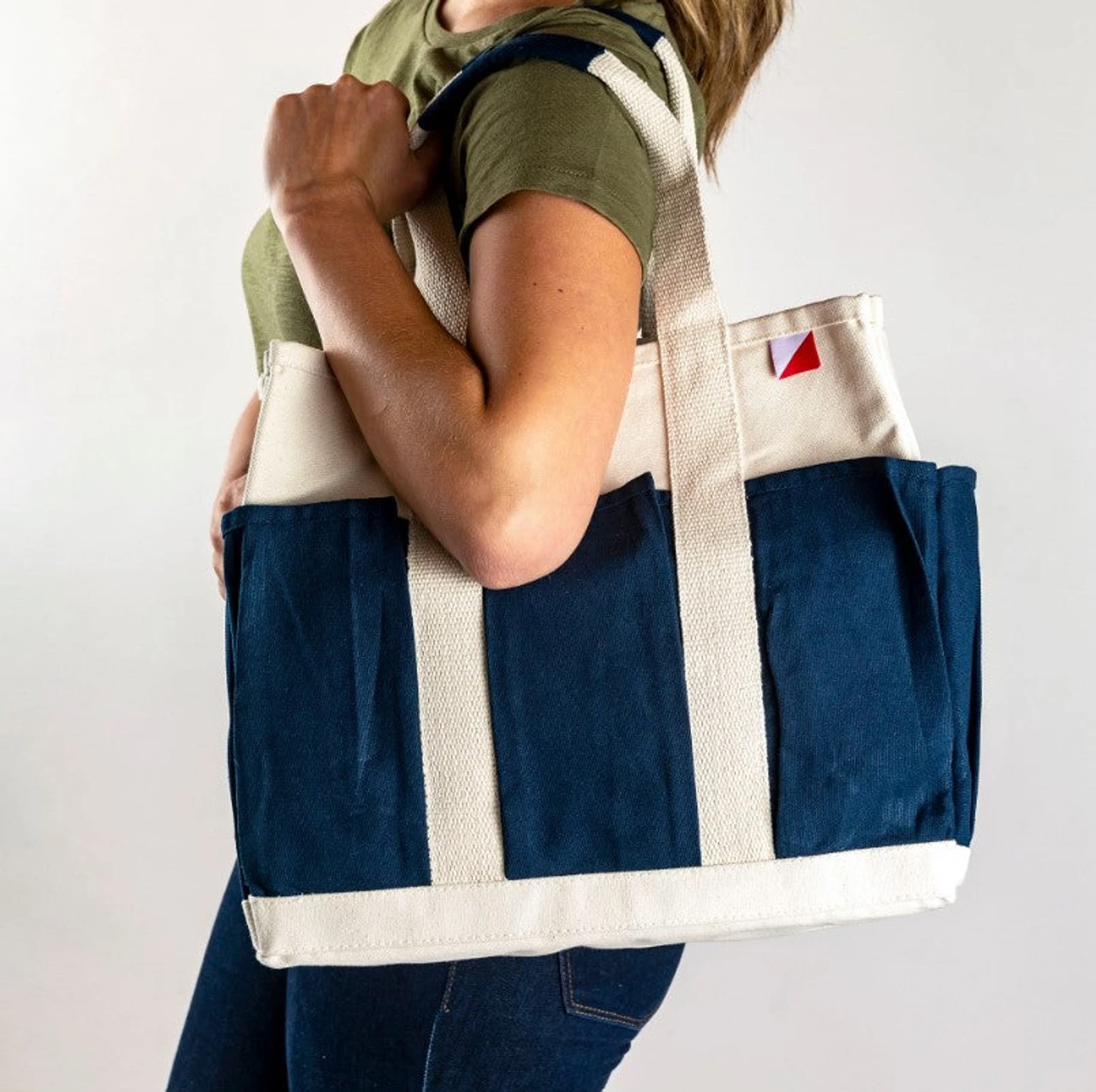 Shore Bags® Medium Pocket Tote - Natural/Navy - Image 6