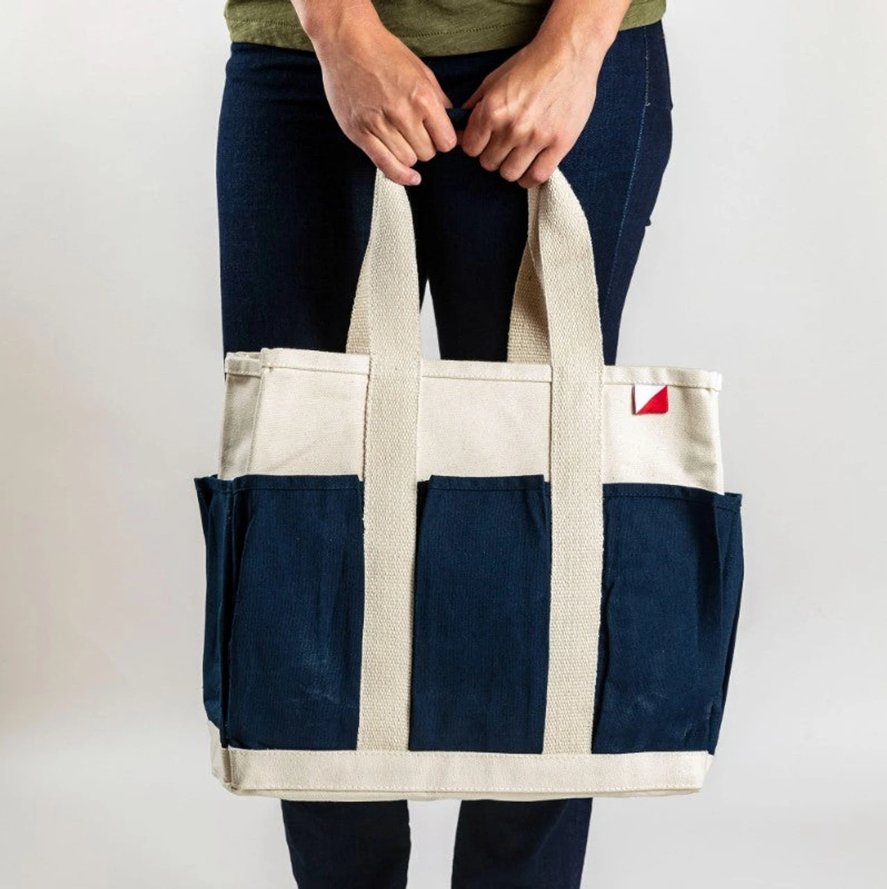 Shore Bags® Medium Pocket Tote - Natural/Navy - Image 2