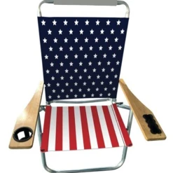 Beach Mania 3 Position Aluminum Beach Chair W/Cup & Phone Holder - USA Stars/Stripes