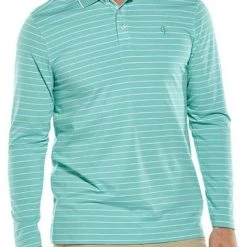 Coolibar Men's Long Sleeve Weekend Polo - Seafoam/White UPF 50+
