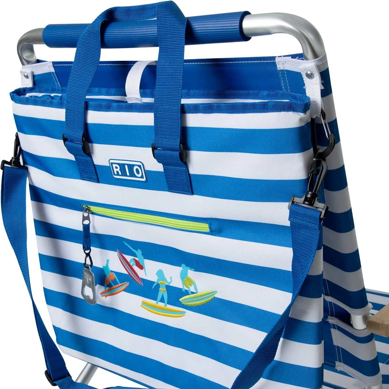 Rio Brands Rio 3 Position Aluminum Backpack Chair With Removeable Tote - Blue White Stripe - Image 3