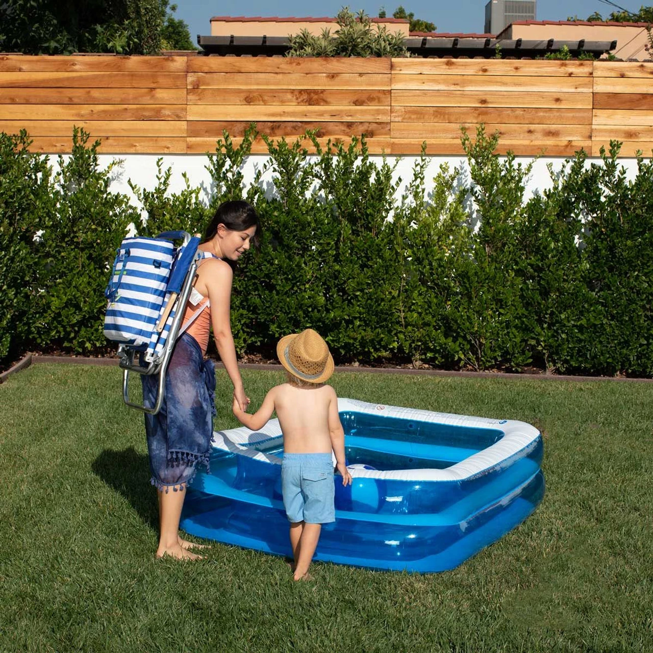 Rio Brands Rio 3 Position Aluminum Backpack Chair With Removeable Tote - Blue White Stripe - Image 7