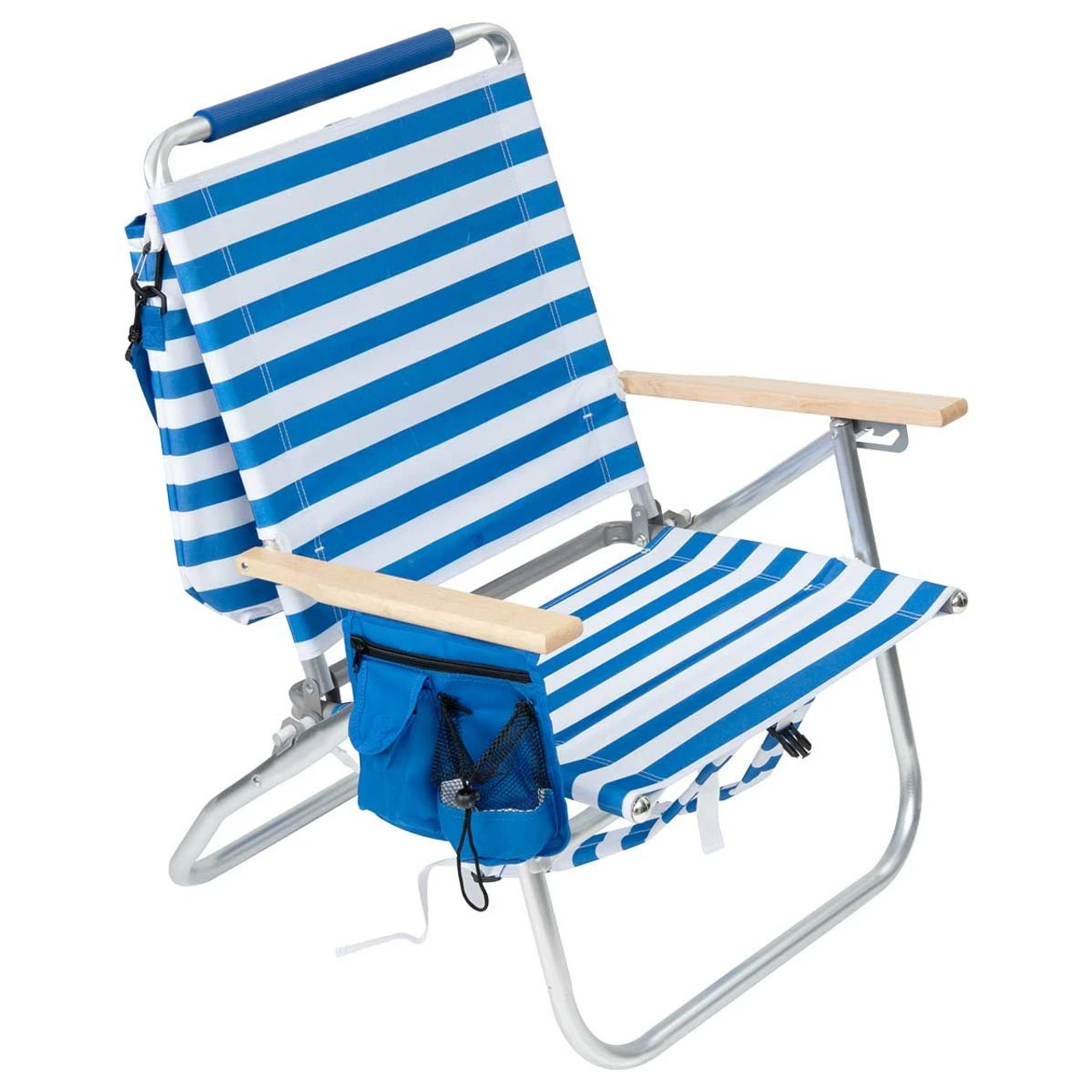 Rio Brands Rio 3 Position Aluminum Backpack Chair With Removeable Tote - Blue White Stripe